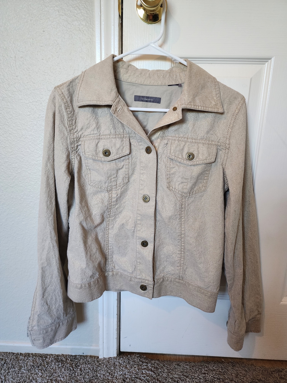 Liz Claiborne Metallic Linen Blend Trucker Jacket Shimmer